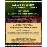 Ballot Question Educational Dinner - Filet Dinner for $20 at the Elks Lodge, guest speaker Bryan Ritter of the Boiler Room Brewhaus