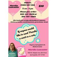Fundraiser for Marsha Lancaster Medical Expenses:  Linda Findley Chicken and Noodles! $10 Please pre-order: 620-215-2036 or 816-797-4884