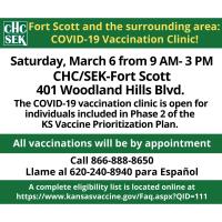 COVID-19 Vaccination Clinic - CHC/SEK Fort Scott