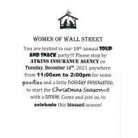 Women of Wall Street 18th annual Soup and Snack Party @ Atkins Insurance!