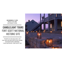 Candlelight Tours of the Fort Scott National Historic Site, Friday, Dec. 6th from 6:30 to 9pm, Saturday, December 7th from 5 to 9pm