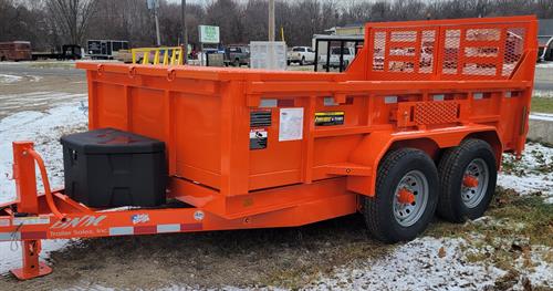 12' Orange Dump Trailer with Barn Door and Drop Tail Gate