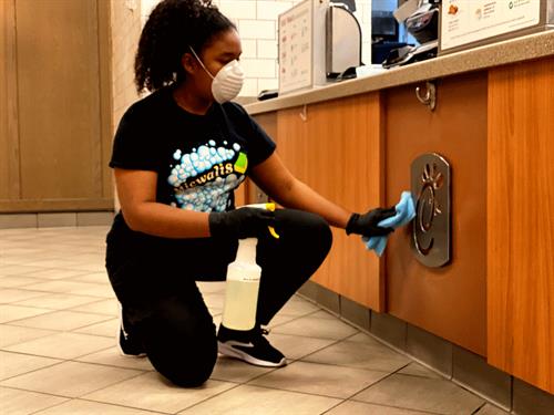 Cleaning crew member Alicia at the ChickFIl A - Construction Cleaning Project (New Build)