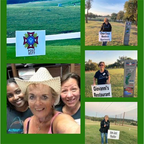 Fall 2022 Golf Classic-Altrusa International of Copperas Cove, TX, Inc. 20th Annual Fall Golf Classic: members put out the hole sponsor signs. Pictured: Brittany Sanders, Linda Bode, Doris Gallegos and Linda Kaplan.