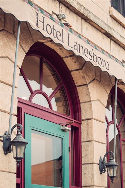 Unique rounded windows on the facade of Hotel Lanesboro