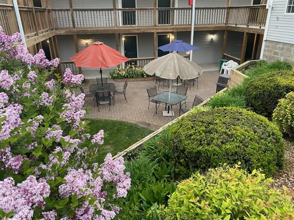 Rooms on two levels overlooking the courtyard & gardens