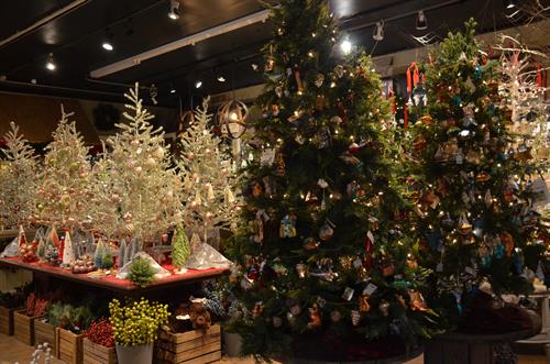 Christmas ornaments, decor, fresh wreaths, greens & trees