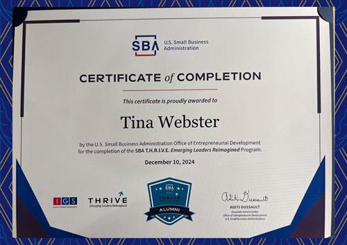 THRIVE program certificate