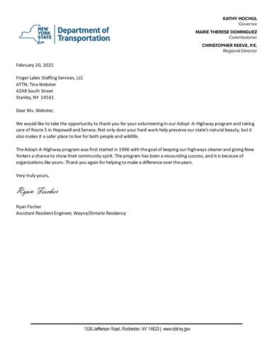 Thank you Letter from DOT