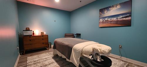 Enjoy a large, quiet, comfortable massage rooom.