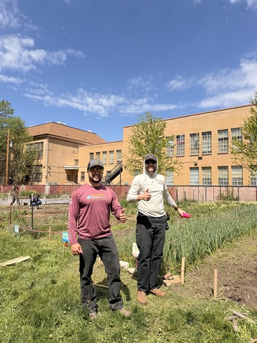 Bechtel teammates return for the annual repair and restoration of garden beds with Junior League of Ogden at Oasis Community Garden in the East-Central neighborhood for Earth Day