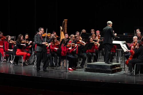 Concertmaster Gabriel Gordon performing with the orchestra.