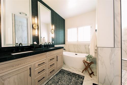 Bathroom Remodel with Wallpaper and Rift Sawn Oak Bathroom Remodel with Wallpaper and Rift Sawn Oak