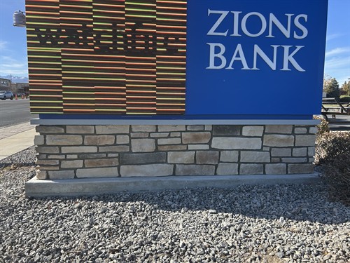 Stone sign base for ZIONS BANK