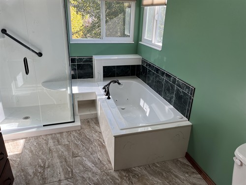 Shower and tub remodel partnering with Sand & Swirl for the cultured marble installation
