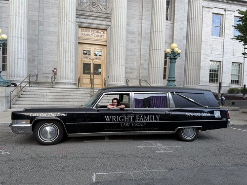 Taking “Put Your Divorce to Rest” straight to the courthouse. Meet Morticia, Wright Family Law Group’s 1970 Cadillac hearse—because family law has enough beige already.
