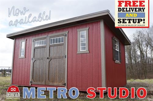10x12 Metro Studio has a Sleek Single Slope Roof