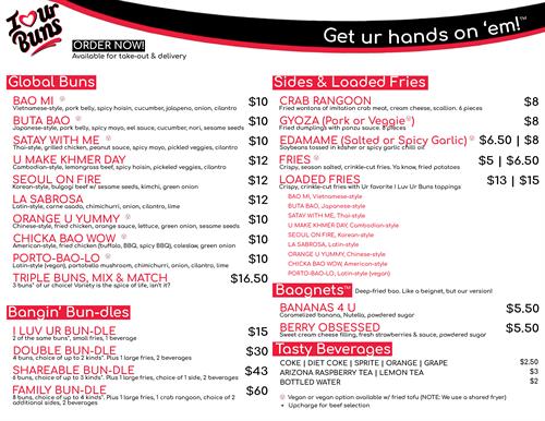 Check out our menu then go to www.iluvurbuns.com to order!