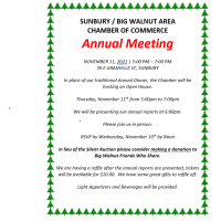 Annual Meeting & Open House - 11/11/21 - Please join us at the Sunbury Chamber of Commerce