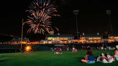 Fans enjoy a postgame fireworks show