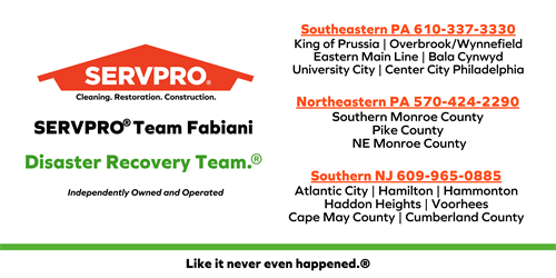 SERVPRO Team Fabiani has offices in Southern NJ, Northeast PA and Southeast PA.