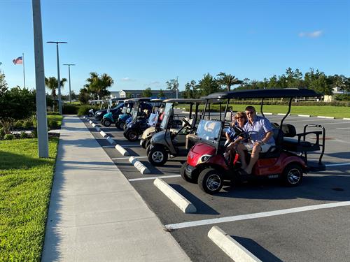 Golf Cart parking and charging at Plantation Oaks of Ormond Beach Clubhouse