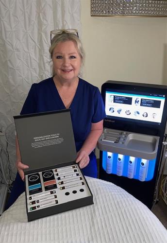 Meet Michelle, our Licensed Esthetician, with our amazing HydraFacial Device. HydraFacials are very popular! Helps with dehydration to discoloration, aging to acne and uneven texture. 
