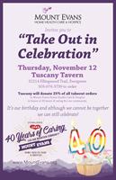 Cancelled - Take Out in Celebration of 40 Years! 25% will be donated to Mt. Evans