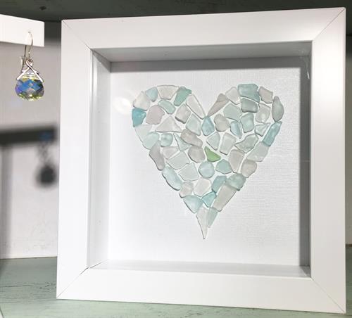 Sea glass art from Rockport Beaches. One of many pieces we carry by this Rockport artist.