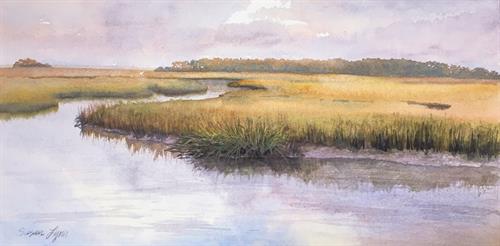 "Salt Marsh Stillness", 8" x 16", watercolor