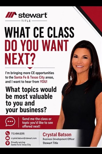 Crystal Batson, Business Development Officer for Texas City and Santa Fe offices. 