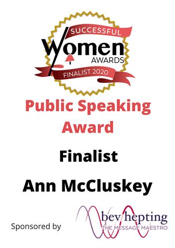 Finalist in Public Speaking Award - Successful Women in Business 2020