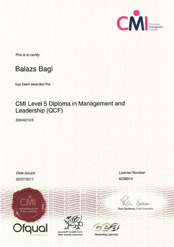 Balazs Bagi - CMI Level 5 Diploma in Management and Leadership
