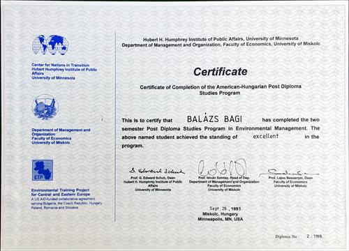 Balazs Bagi - Environmental Management Diploma
