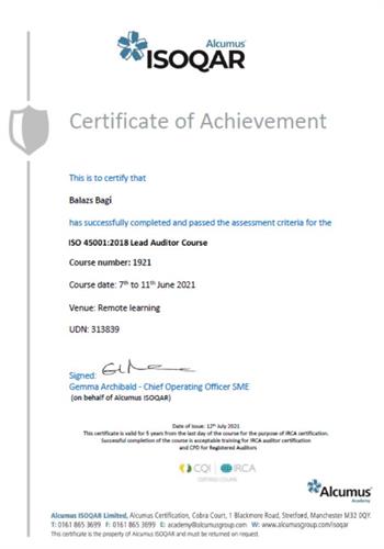 ISO 45001 Lead Assessor Certificate