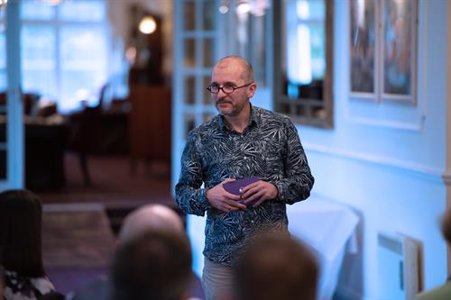 Sven Lauch, speaking at a Cream Tea Club networking event.