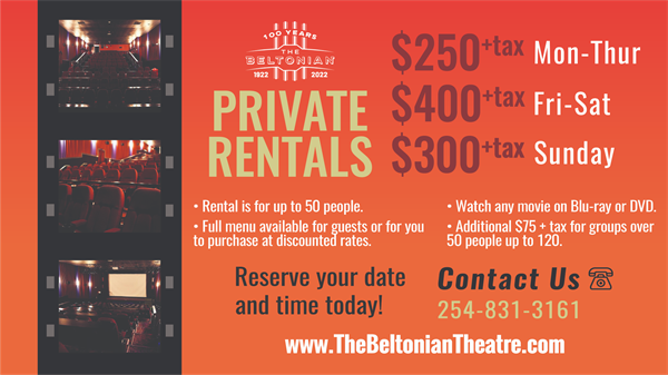 Rent the theatre for Birthdays, Anniversaries, Gaming on the big screen, and more!!!