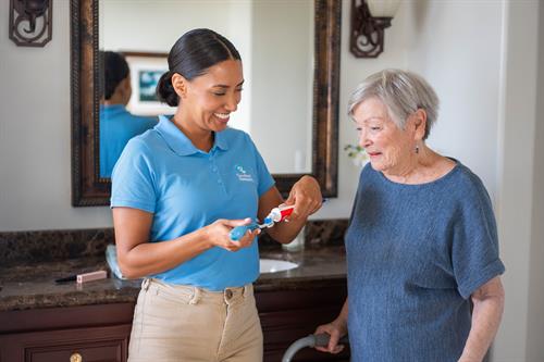 "Thank you, I almost forgot to brush." We are happy to help with hygiene reminders and assistance. 