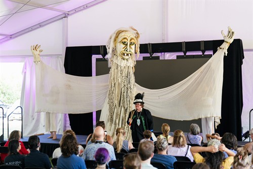 Jen Pictou (Mi'kmaq) w/ Shoe String Theater, Dawnland Festival 2026. Photo by Nolan Altvater (Passamaquoddy)
