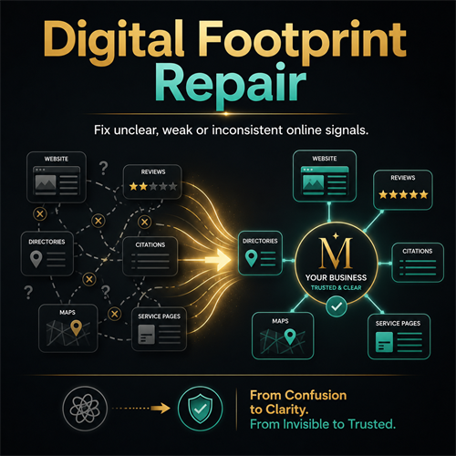 Turn scattered, weak and inconsistent online information into one clear digital footprint that customers, search engines and AI systems can understand, verify and trust.