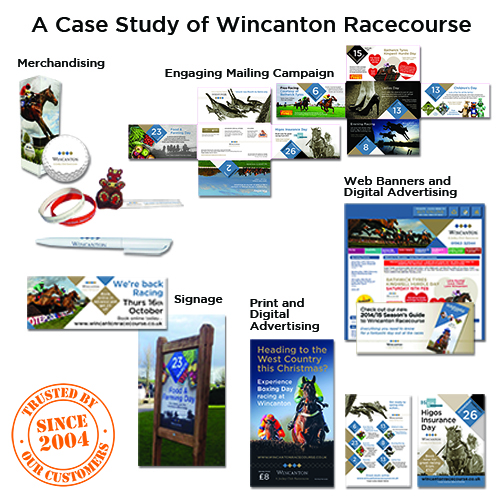 Examples of different design and marketing work created for Wincanton Racecourse 