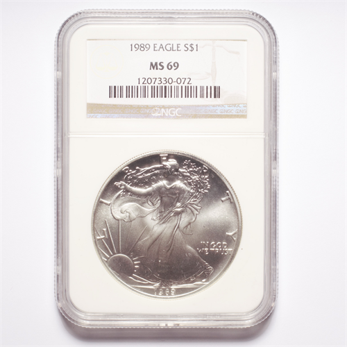Gallery Image 1989_Silver_American_Eagle_Dollar_NGC_MS69_(1).png