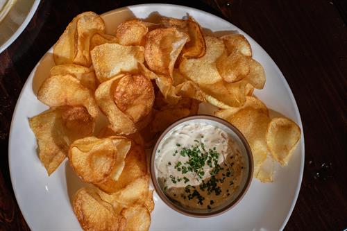 House made Chipes with caramelized onion dip