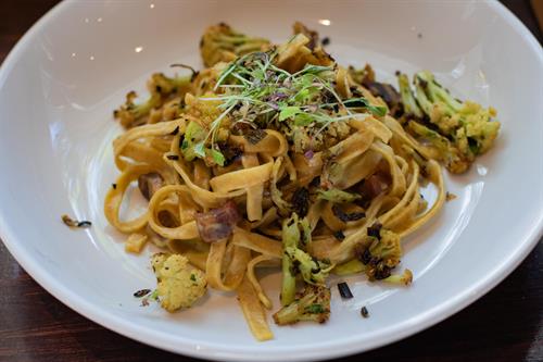 House made Fettuccine with cauliflower cream, bacon, & parmesan