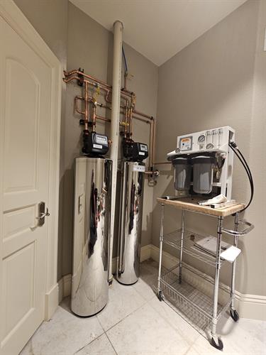 Water conditioner, water softener, and a commercial reverse osmosis system installed in 8 figure residence.
