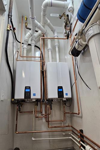 Double tankless providing endless hot water for a restaurant. 