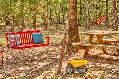 Meadow with Hammock Hangout, porch swing, picnic table, tonka truck, fire circle 