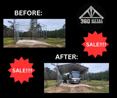 24x50x14 Vertical Roof RV Cover w/ Side panels 12 gauge & Concrete frame supports 
