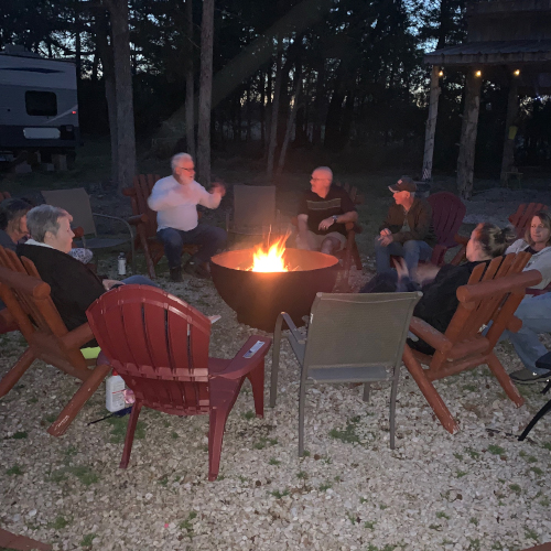 Evenings by the fire pit – a welcoming space to connect with friends and fellow travelers.