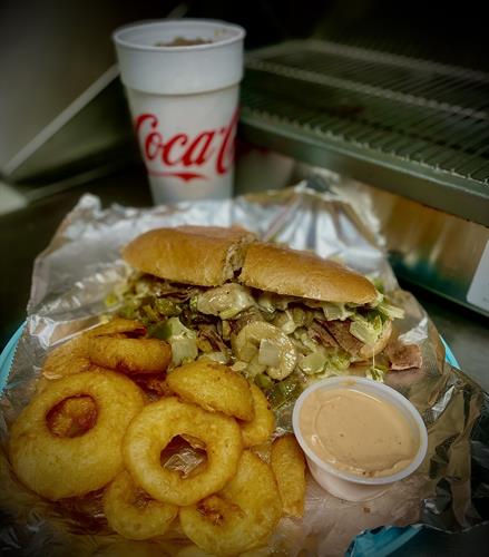 Philly Cheese Steak Po-boy with Onion Rings 